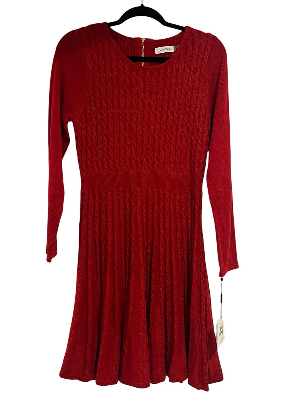 Calvin Klein Ribbed Knit Fit & Flare A Line Flare Back Zipper Sweater Dress-L